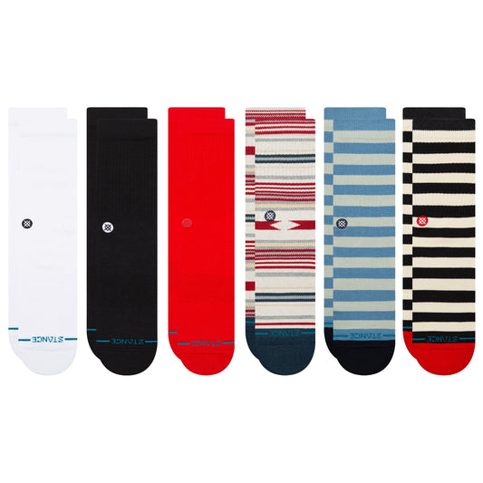 Stance Lifestyle Crew Sock 6 Pack Blue / Red / Black / White