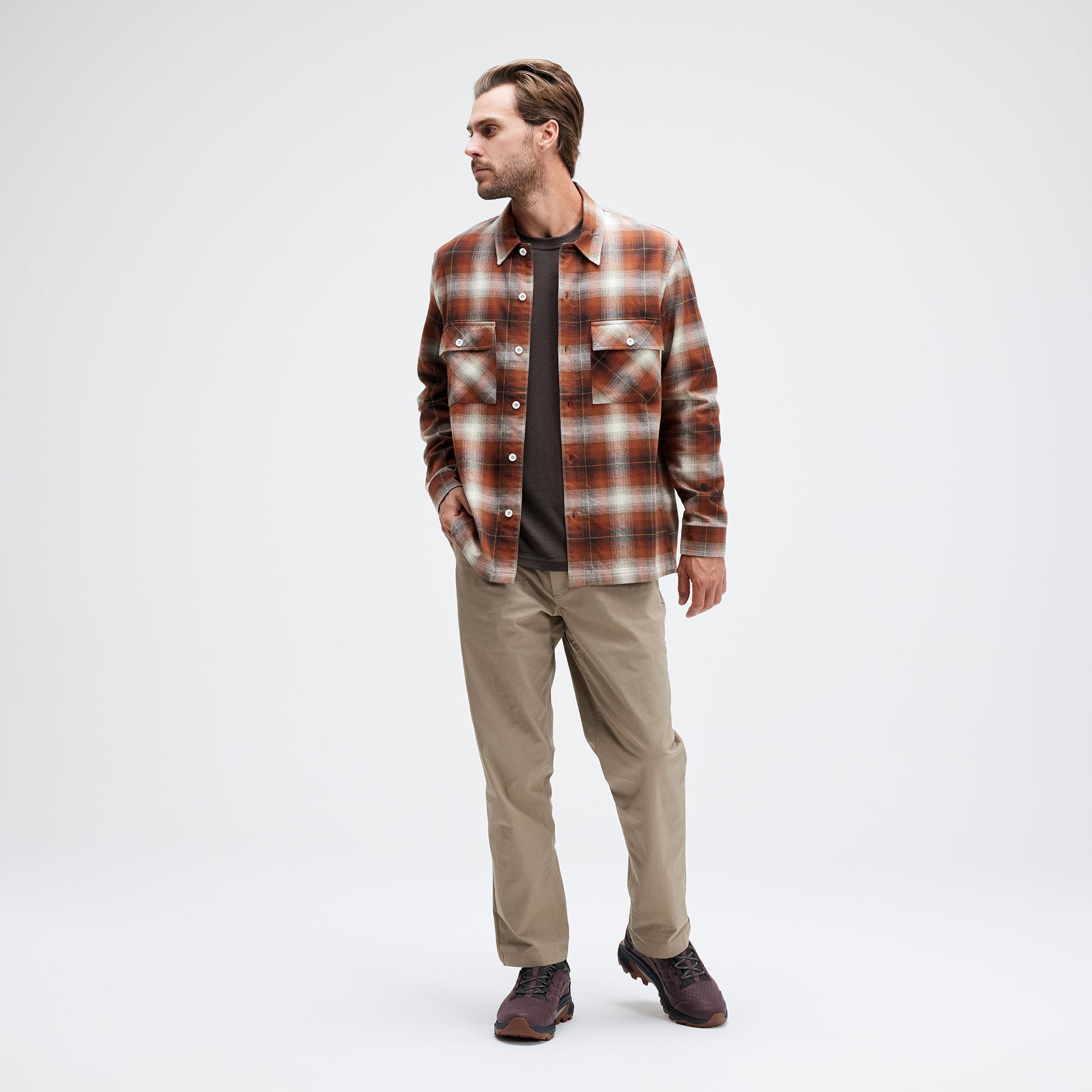 Stance Lowell Long Sleeve T-Shirt Button Up Brown |model