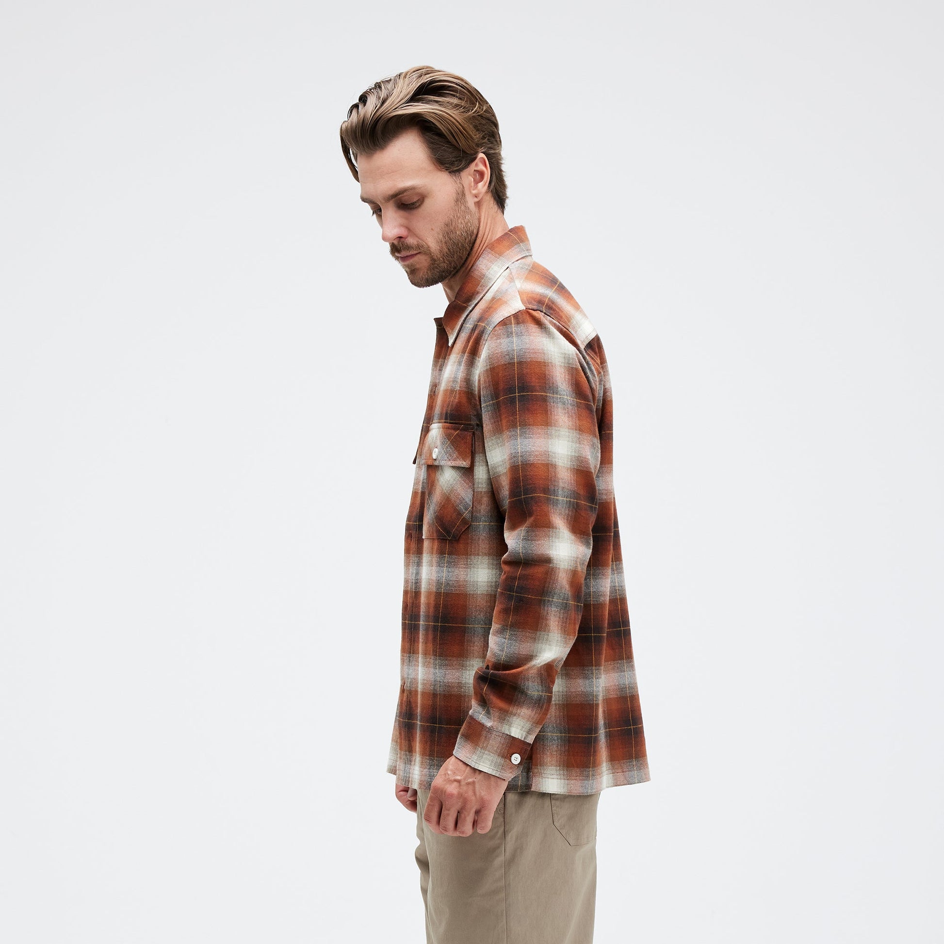 Stance Lowell Long Sleeve T-Shirt Button Up Brown |model