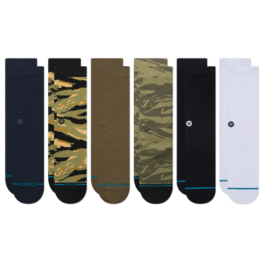 Stance Lifestyle Camo Crew Sock 6 Pack Navy/Green/Black