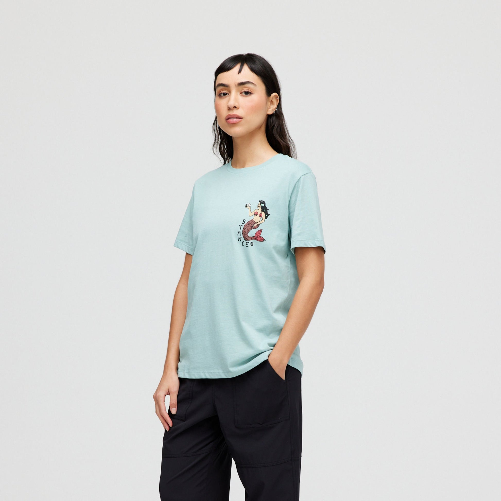 Stance Siren Song T-Shirt Sea Foam |model