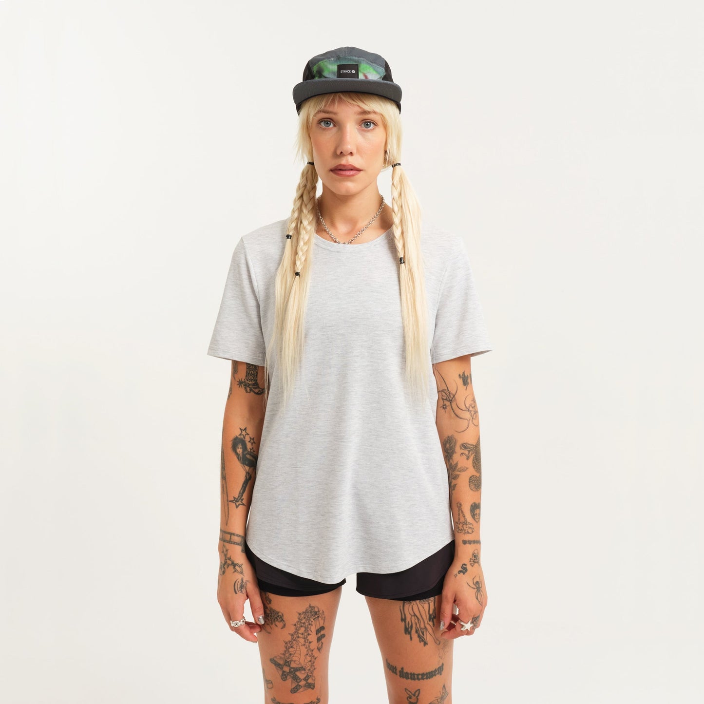 Stance Women&#39;s Get Set Performance T-Shirt Heather Stone |model