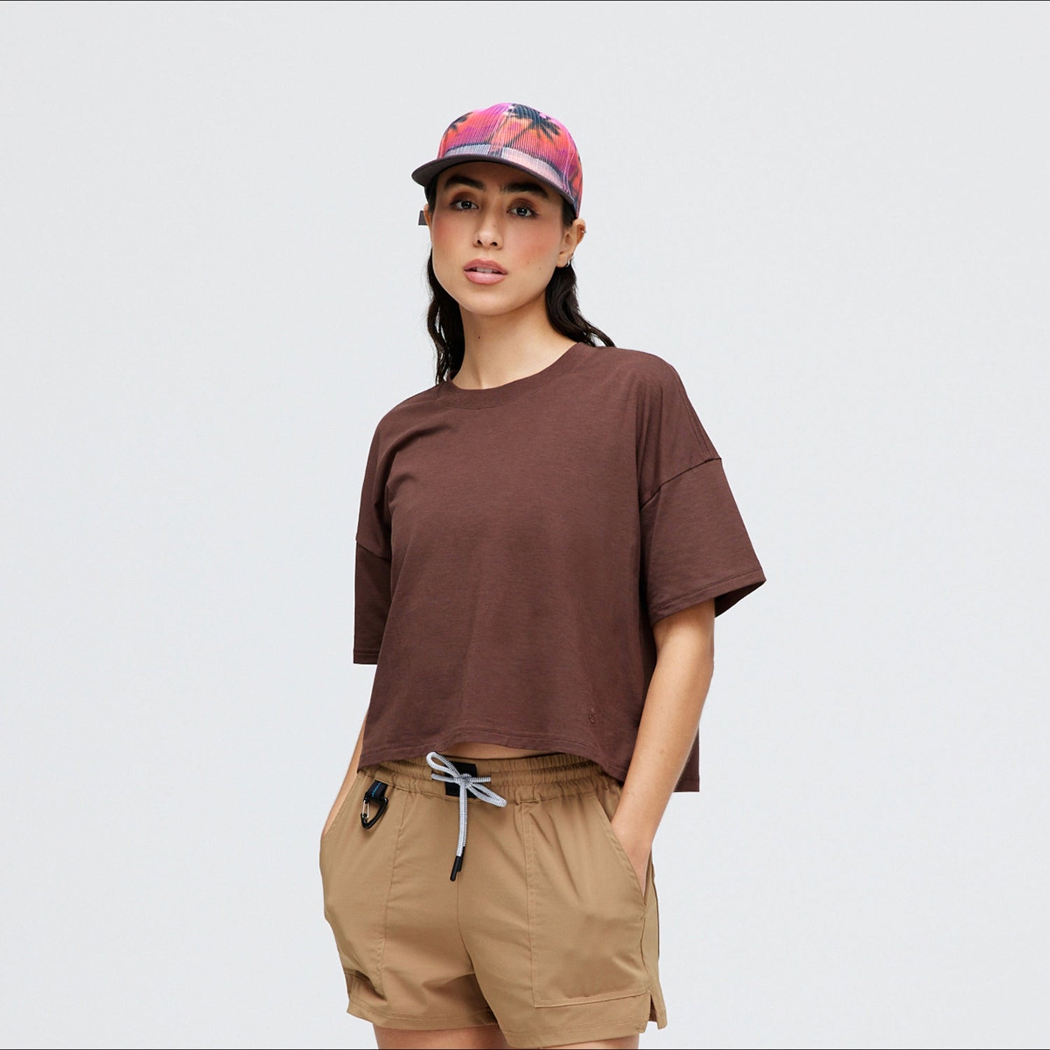Stance Women's Lay Low Boxy T-Shirt Brown |model